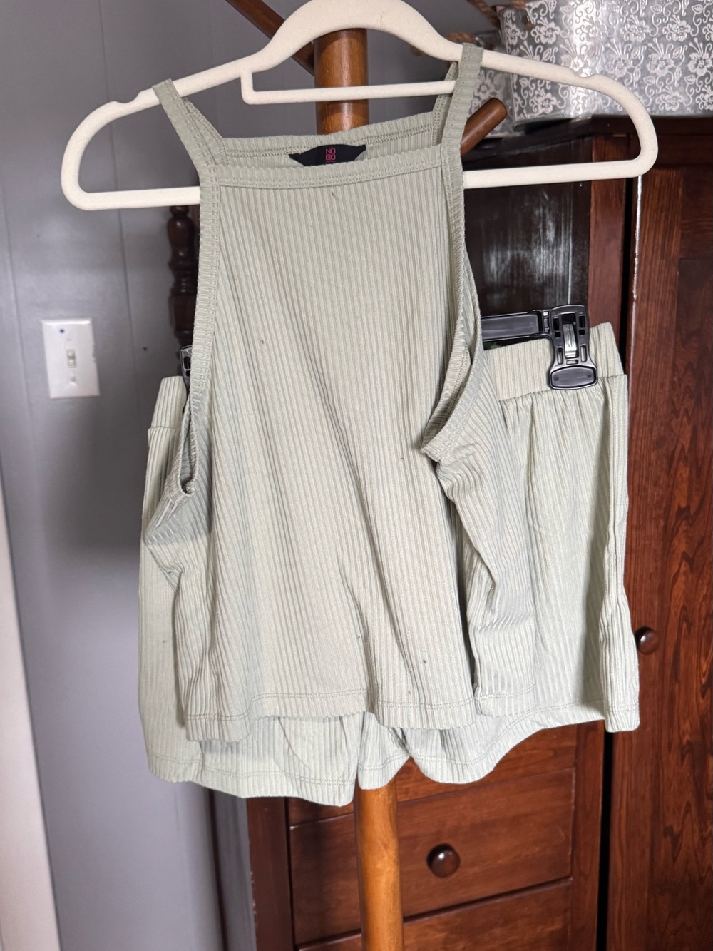 💚 NOBO Ribbed Lounge Set — Sage Green Matching Tank & Shorts Set